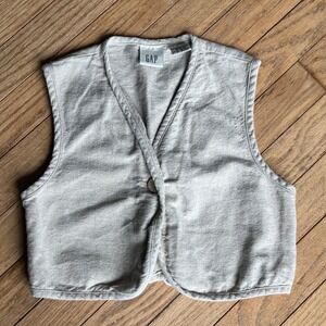 Gap Kids Vintage Linen Cotton Blend Button Front Vest Lace Back Oatmeal Small